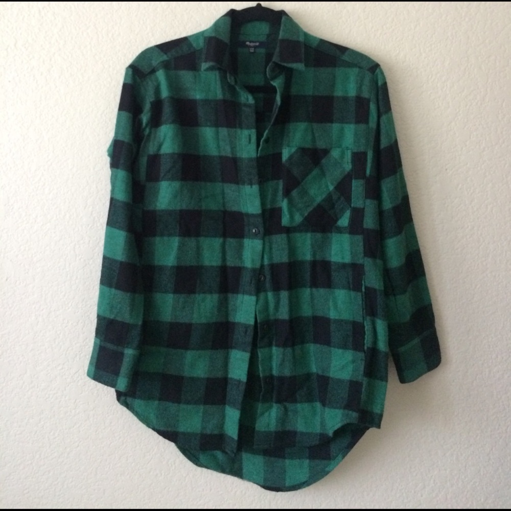 Madewell Green and Black Check Buttondown